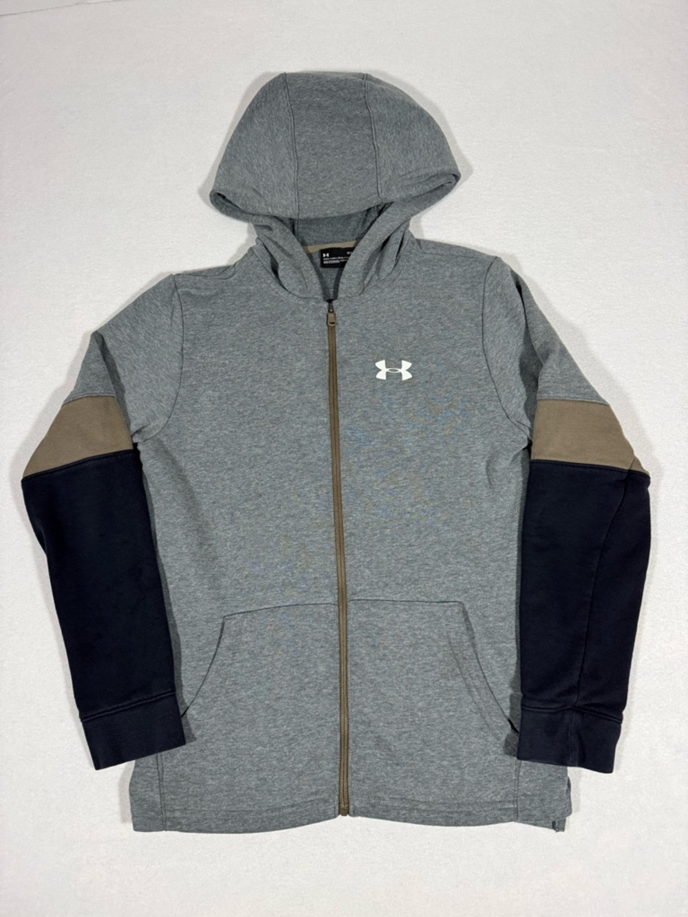 Under Armour Youth Gray Full Zip Hoodie with Black and Tan Sleeves Size Large
